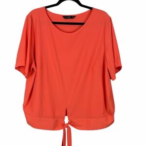 F&F Coral Tie-Front Lightweight Blouse Short Sleeve Size 18 Classic Minimalist